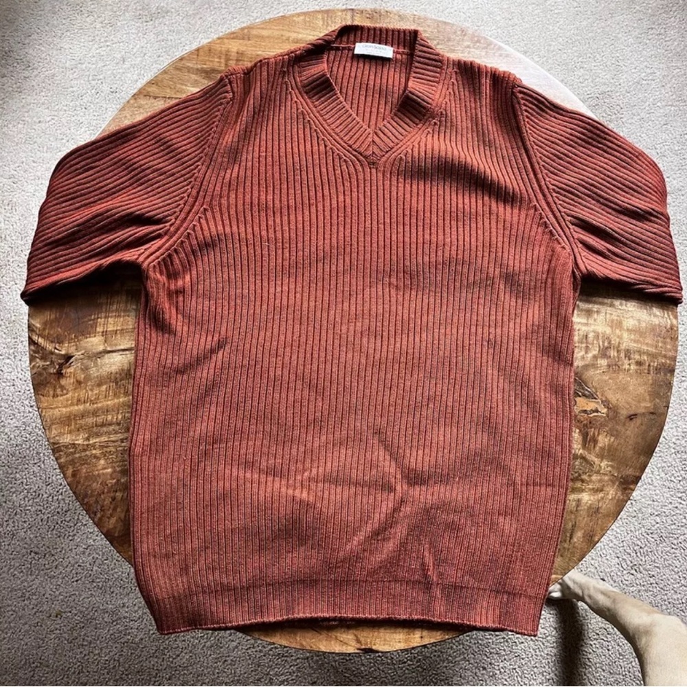 Gran Sasso Vision Men’s Medium Red Virgin Wool V Neck Made in Italy